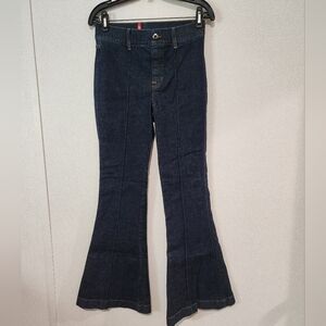 SPANX Womens Pintuck Flare Jeans Small Raw Indigo